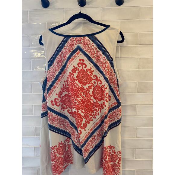 Style & Co 2X Handkerchief Hem Tank Top Ivory Orange Navy Sleeveless Boho - Picture 3 of 5
